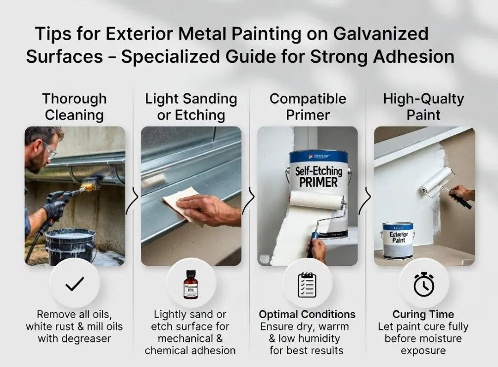 Specialized advice to ensure strong adhesion on zinc-coated galvanized metal (common in gutters, fencing, etc.).