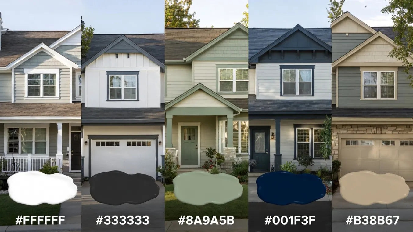 Popular: Crisp white (bright/clean), charcoal gray (sophisticated), sage green (natural), navy/black (bold contrast), warm beige/taupe (versatile). Pair with siding (e.g., white trim on gray siding). 