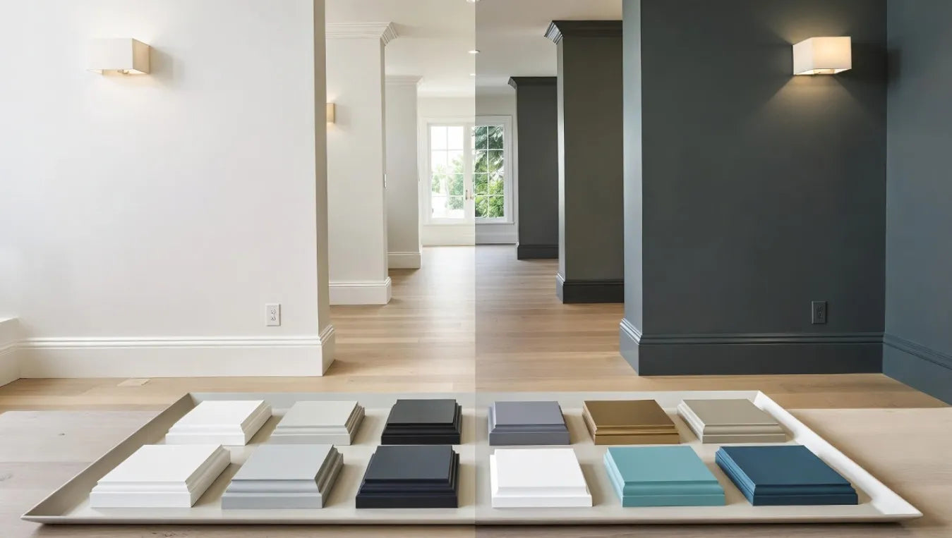 Classic and modern palettes to elevate any room.Popular: Crisp white (timeless, brightens), soft gray (subtle contrast), black/charcoal (dramatic, modern), two-tone (trim darker/lighter than walls), trendy metallics or jewel tones for accents. Test samples in natural/artificial light.