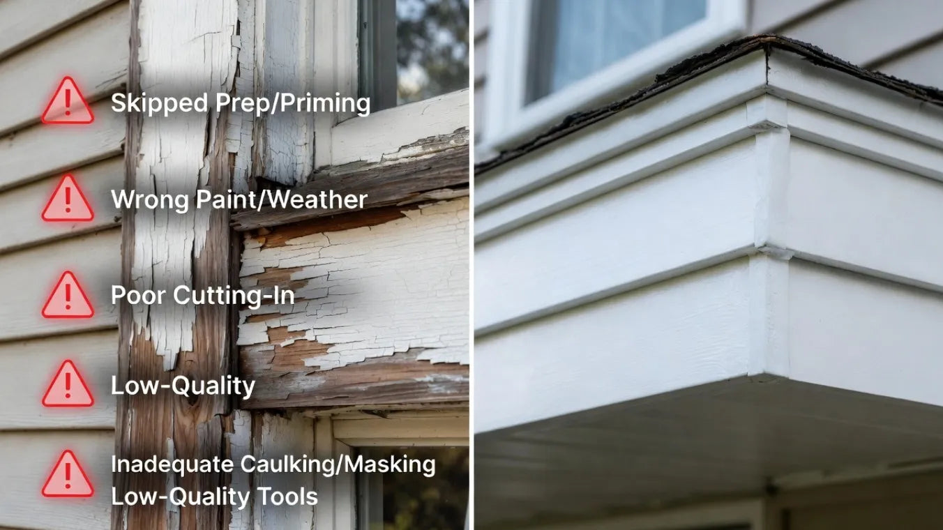 Avoid these to prevent peeling, uneven lines, or short lifespan.Pitfalls: Skipping prep/priming, wrong paint/weather, poor cutting-in, inadequate caulking/masking, low-quality tools.