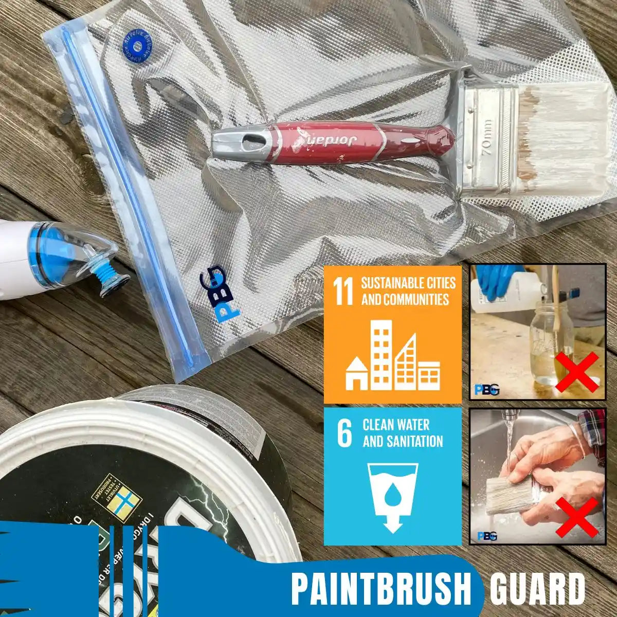 Washing paintbrushes takes up to 15 minutes. Paintbrush Guard seals them in seconds, just wipe off extra paint, put the paintbrush in a bag and seal it. 