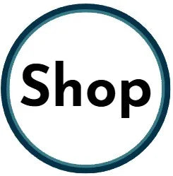 Circular logo with the word 'Shop' inside a blue border on a white background
