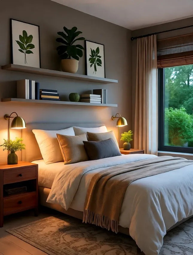 The bedroom gains enduring poise from Crownsville Gray