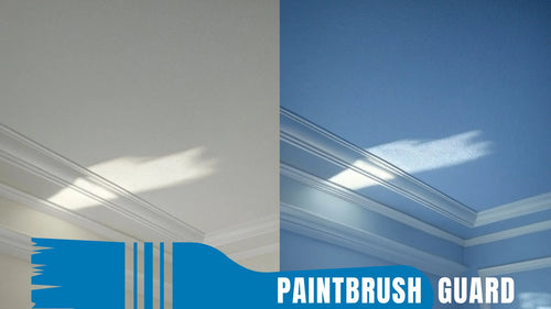 Paintbrush guard applied to a ceiling with white and blue color scheme
